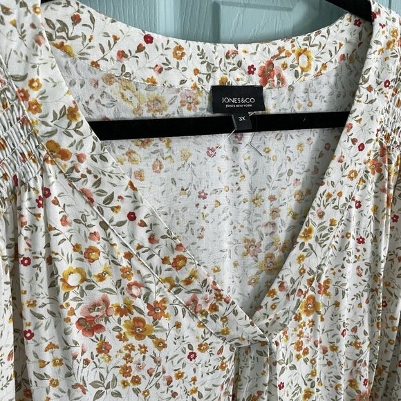 Jones&Co Womens Floral Long Sleeve Blouse 3X V-Neck Pretty Flowy Mature - Picture 2 of 10